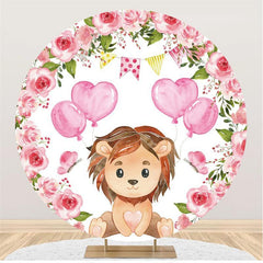 Lofaris Pink Flowers Cute Lion Balloon Round Backdrops for Baby
