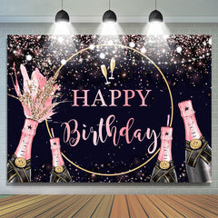 Lofaris Pink Glitter and Champagne Happy Birthday Backdrop