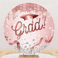 Lofaris Pink Glitter And Diamonds Round Happy Grad Backdrop