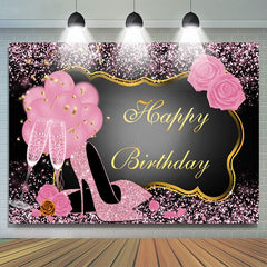 Lofaris Pink Glitter Happy Birthday Backdrop for Women Girls