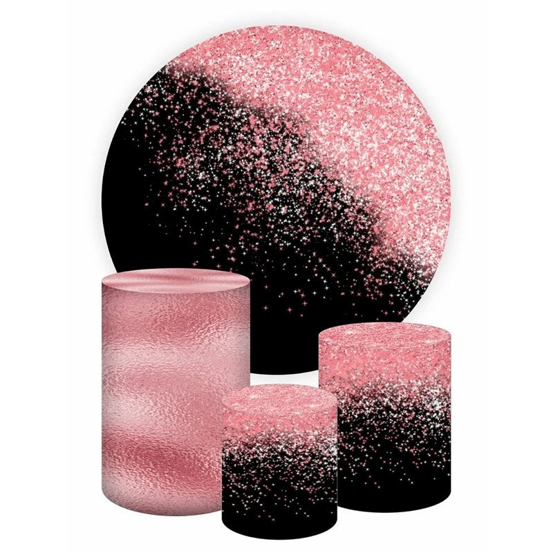 Lofaris Pink Glitter Round Black Happy Birthday Backdorp Kit