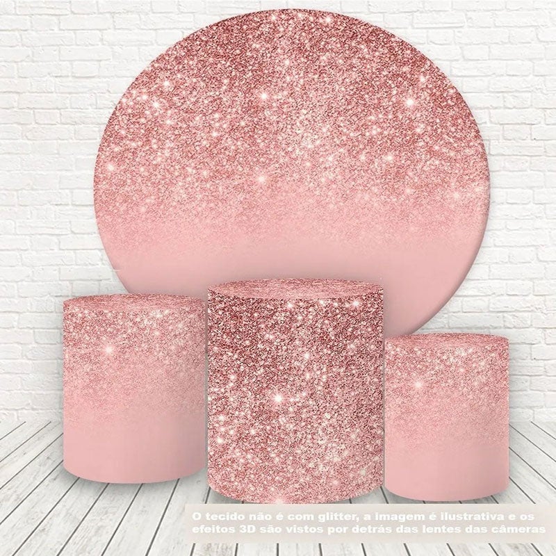 Lofaris Pink Glitter Round Happy Birthday Party Backdrop Kit