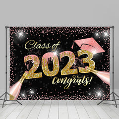 Lofaris Pink Gold Glitter Champagne 2023 Graduation Backdrop