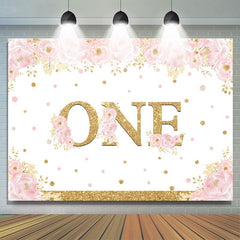 Lofaris Pink Gold Glitter Happy 1st Birthday Backdrop for Girl