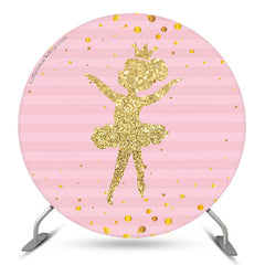 Lofaris Pink Golden Ballerina Girls Party Round Backdrop