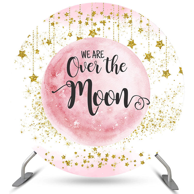 Lofaris Pink Golden We Are Over The Moon Lovely Round Backdrop