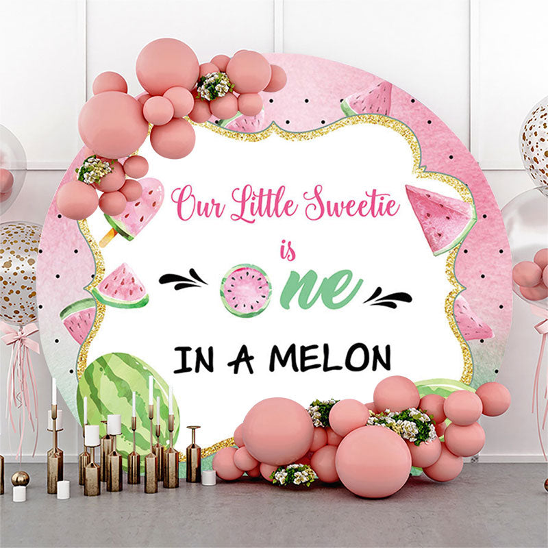 Lofaris Pink Green One In A Melon Birthday Round Backdrop