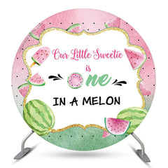 Lofaris Pink Green One In A Melon Birthday Round Backdrop