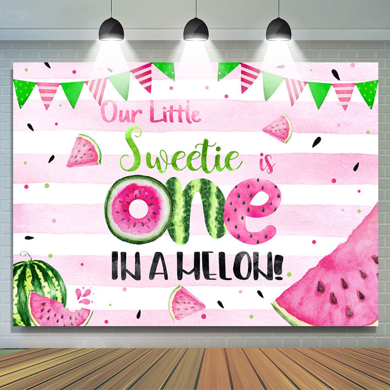 Lofaris Pink Green Watermelon Our Sweet Is 1st Birthday Backdrop