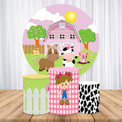 Lofaris Pink House And Animals Circle Baby Shower Backdrop