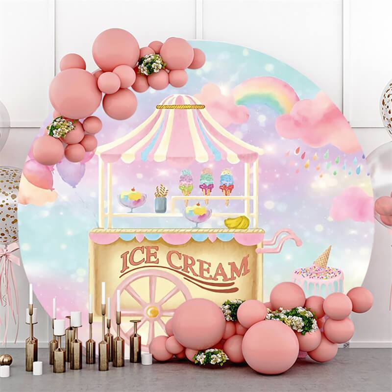 Lofaris Pink Ice Cream Round Happy Birthday Backdrop For Girl