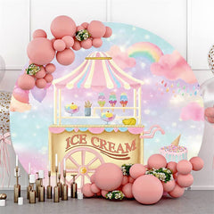 Lofaris Pink Ice Cream Round Happy Birthday Backdrop For Girl