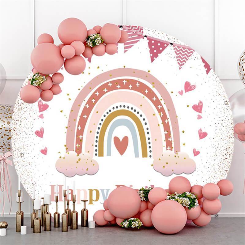 Lofaris Pink Pennant Rainbow Happy Birthday Circle Backdrop