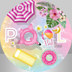 Lofaris Pink Pool Flower Swimming Round Happy Birthday Backdrop