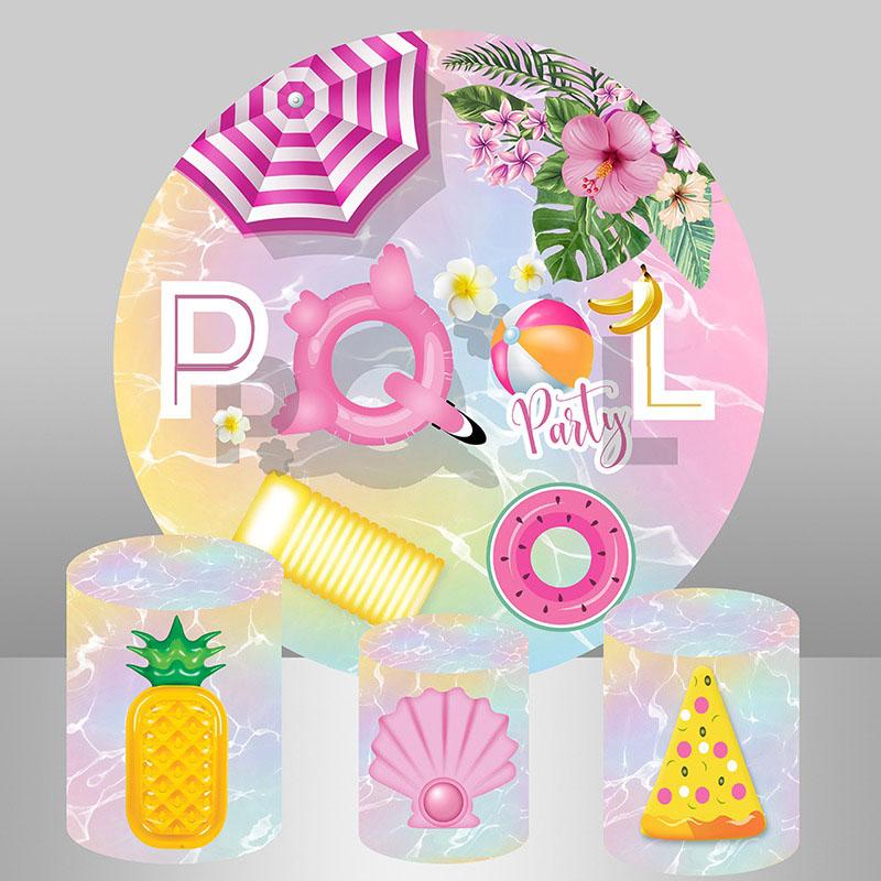 Lofaris Pink Pool Flower Swimming Round Happy Birthday Backdrop