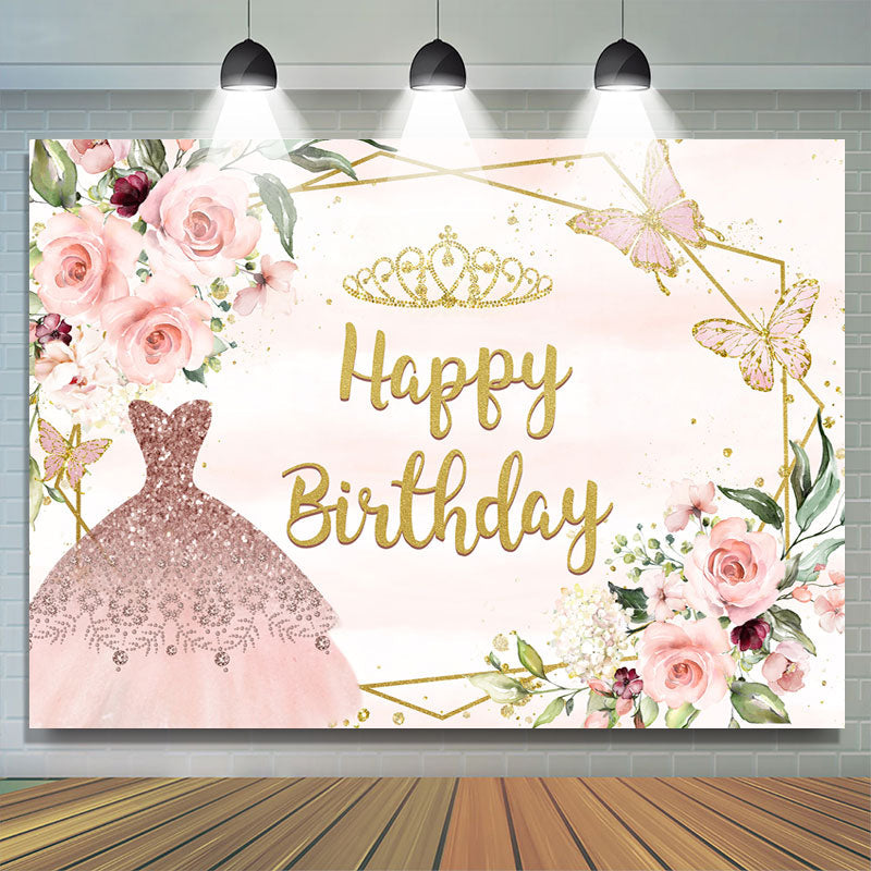 Lofaris Pink Princess Dress and Butterfly Birthday Backdrop