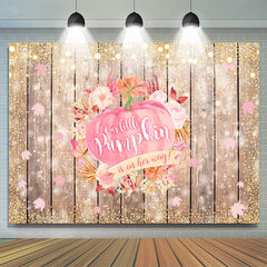 Lofaris Pink Pumpkin Golden Bokeh Wooden Baby Shower Backdrop