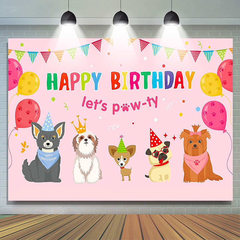 Lofaris Pink Puppy Dog Balloon Pet Party Birthday Backdrop