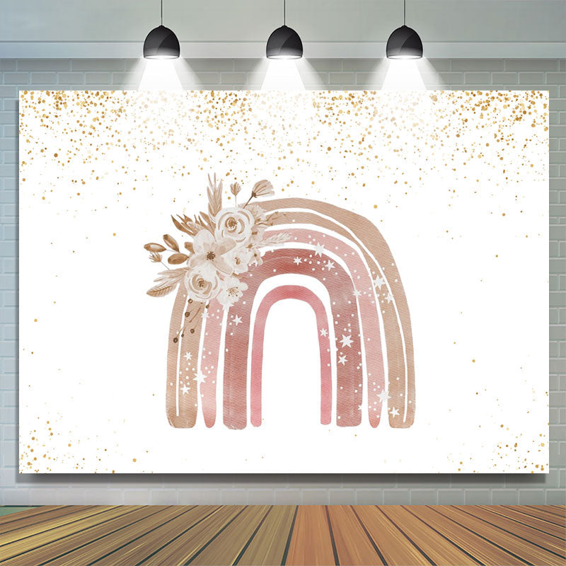 Lofaris Pink Rainbow Floral Golden Glitter Backdrop for Girl