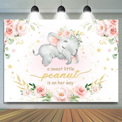 Lofaris Pink Rose Baby Elephent Shower Backdrop for Girl