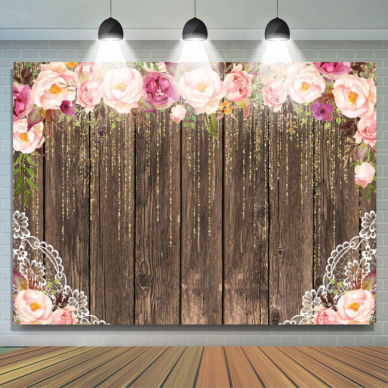 Lofaris Pink Rose Gold Glitter Baby Shower Backdrop For Girl