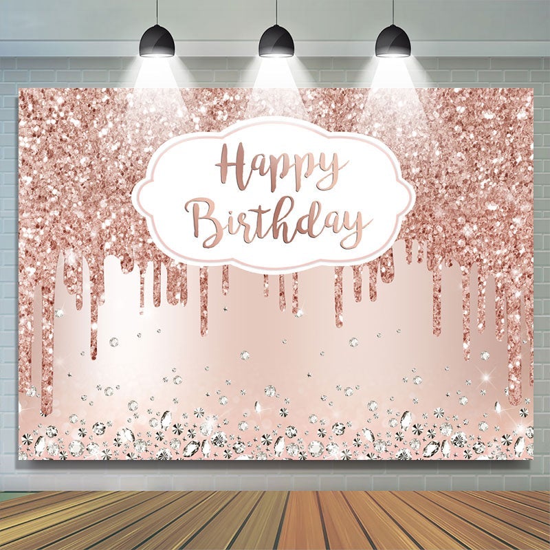 Lofaris Pink Rose Golden Birthday Party Backdrop with Diamonds