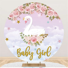 Lofaris Pink Rose White Swan Girl Baby Shower Circle Backdrop