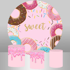 Lofaris Pink Sweet Dount Happy Birthday Round Backdrop Kit