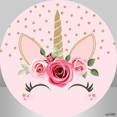 Lofaris Pink Unicorn Flower Circle Happy Birthday Backdrop