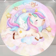 Lofaris Pink Unicorn Rainbow Round Happy Birthday Backdrop