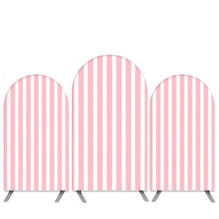 Lofaris Pink With White Stripes Girls Birthday Arch Backdrop Kit Banner