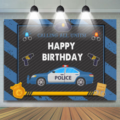 Lofaris Police Car With Blu And Black Happy Birthday Backdrop