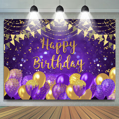 Lofaris Pueple Gold Bokeh Glitter Balloons Birthday Backdrop