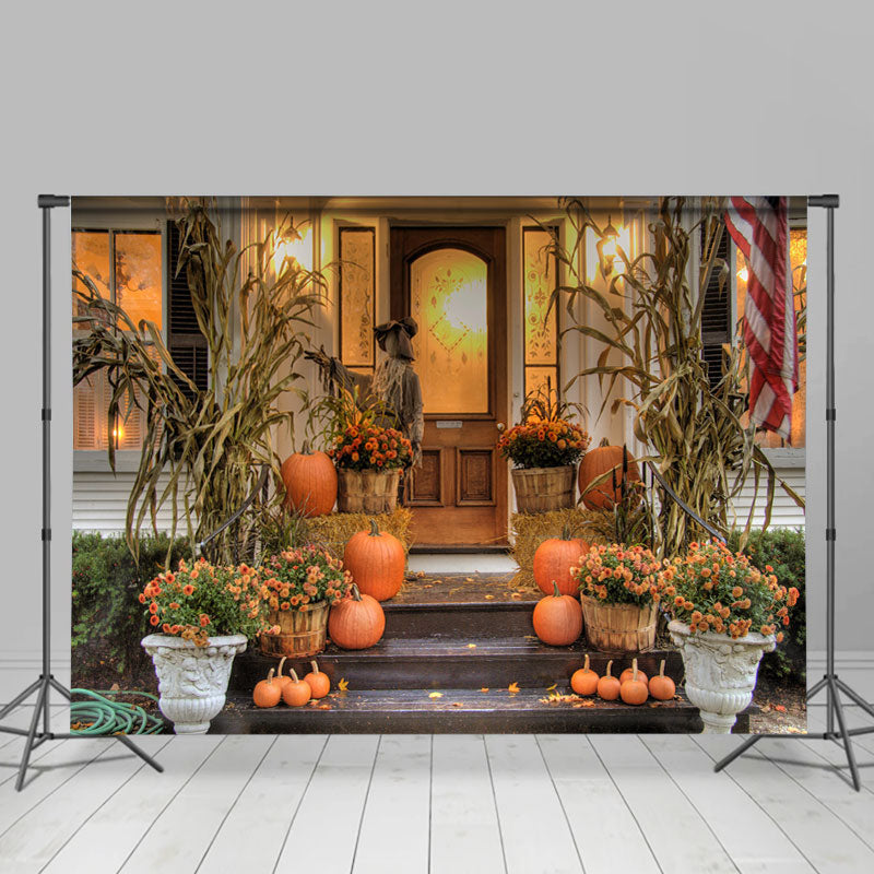 Lofaris Pumpkin Flowers Plants Lights Fall Festive Backdrop for Party