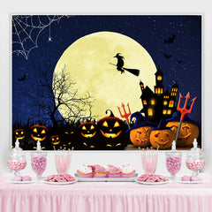 Lofaris Pumpkin Full Moon Bat Gloomy Castle Witch Halloween Backdrop