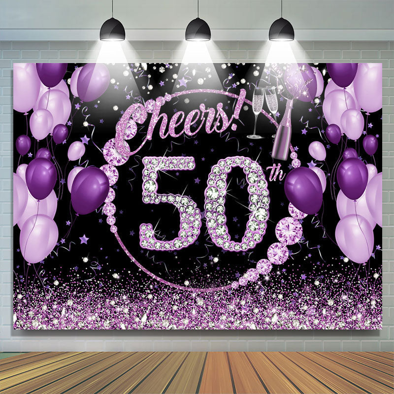 Lofaris Purple And Glitter Cheers To 50Th Birthday Backdrop