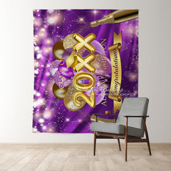 Lofaris Purple And Gold Ballons Bokeh Glitter 2022 Grad Backdrop