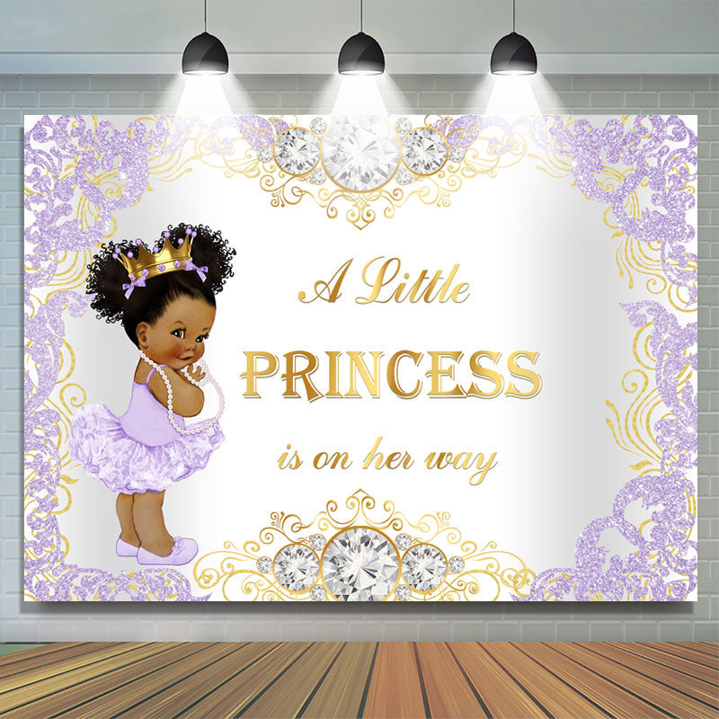 Lofaris Purple and Golden Diamond Baby Shower Backdrop Girl