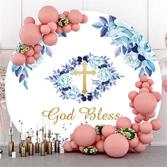 Lofaris Purple Blue Floral Gold God Bless Baby Shower Backdrop