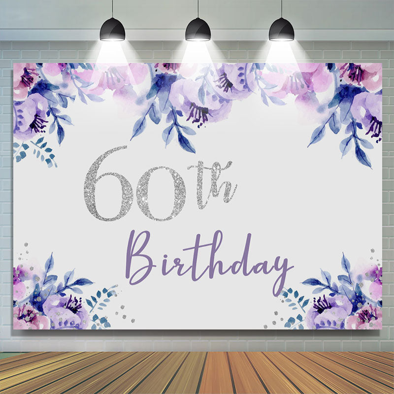 Lofaris Purple Floral Glitter Happy 60Th Birthday Backdrop