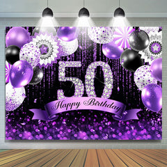 Lofaris Purple Glitter Balloons Black 50th Birthday Backdrop