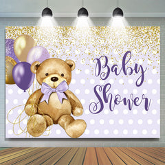 Lofaris Purple Golden Balloon Teddy Bear Baby Shower Backdrop