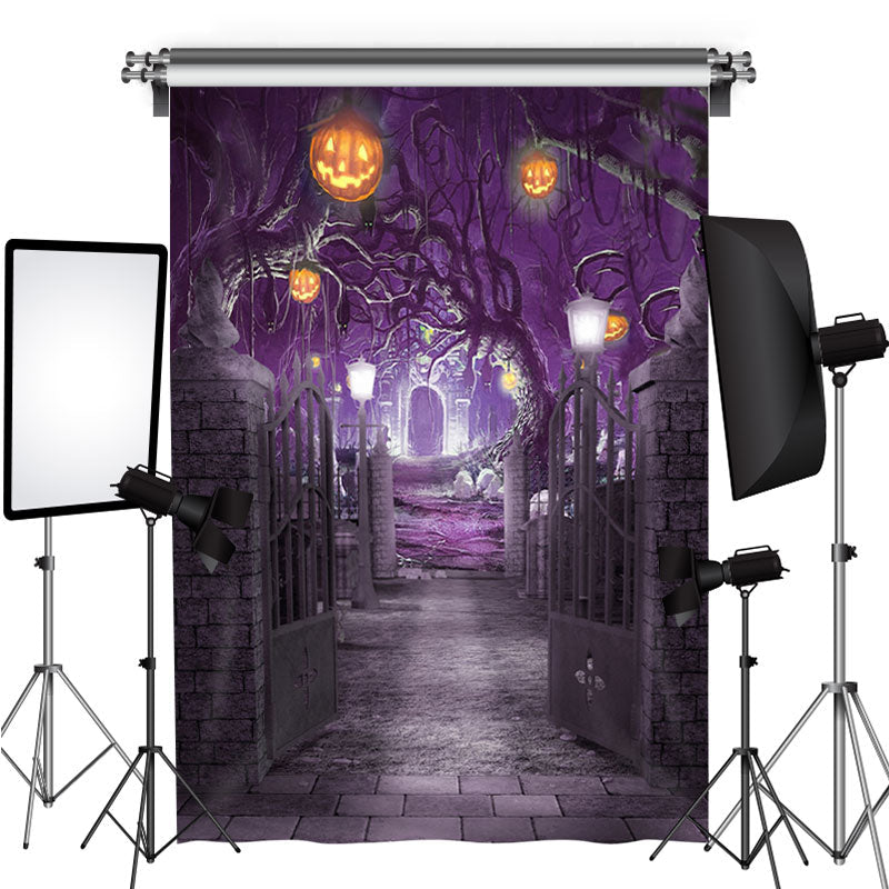 Lofaris Purple Misty Night Pumpkin Theme Halloween Backdrop