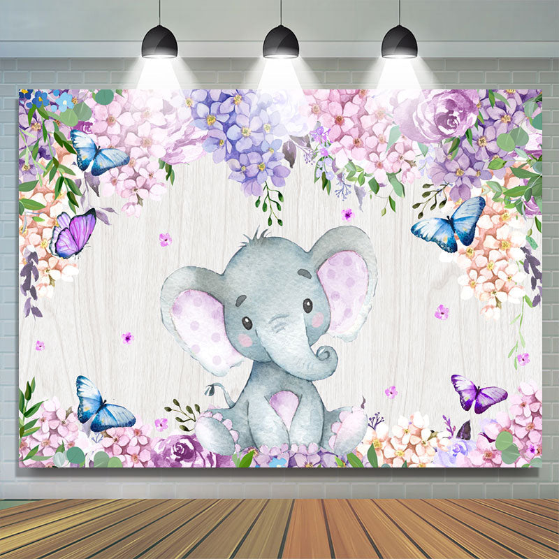 Lofaris Purple Roses and Wisteria Elephent Baby Shower Backdrop
