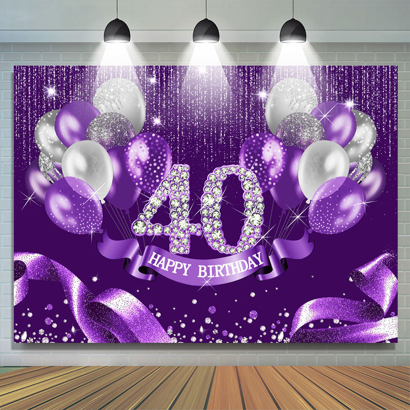 Lofaris Purple Silver Ribbion Happy 40Th Birthday Backdrop