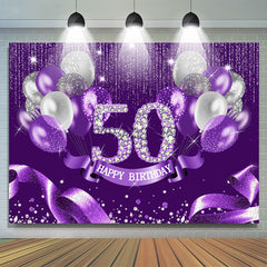 Lofaris Purple Silver Ribbion Happy 50Th Birthday Backdrop