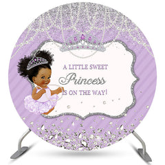 Lofaris Purple Silver Glitter Princess Round Baby Shower Backdrop