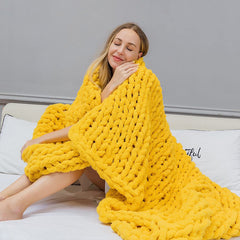 Lofaris Queen Size Yellow Knit Blanket Decoration For Bohemian Home