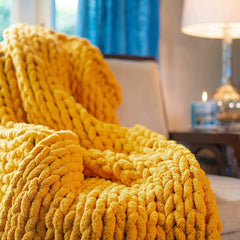 Lofaris Queen Size Yellow Knit Blanket Decoration For Bohemian Home