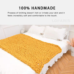 Lofaris Queen Size Yellow Knit Blanket Decoration For Bohemian Home